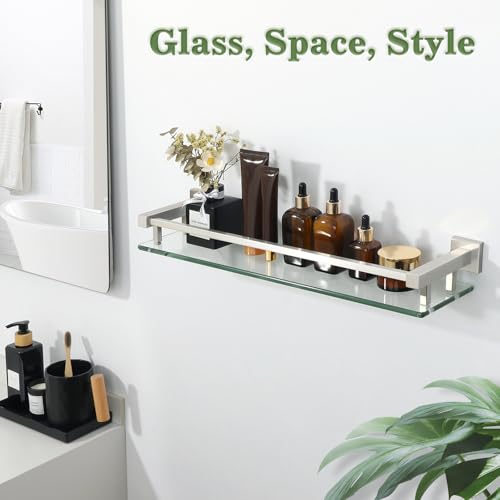 Alise Bathroom Shelves,Brushed Nickel Glass Shelf for Bathroom, Modern Floating Shelves,20 inch - color: Brushed Nickel, size: 20 Inch