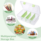 BTSKY Clear Plastic Dividing Storage Box with 4 Compartments Adjustable Storage Bin with Lid Plastic Craft Storage Container Multipurpose Sewing Box Art Supply Organizer, 13.3x8.1x3.4 Inches, Green - size: 13.3x8.1x3.4 Inches-Green