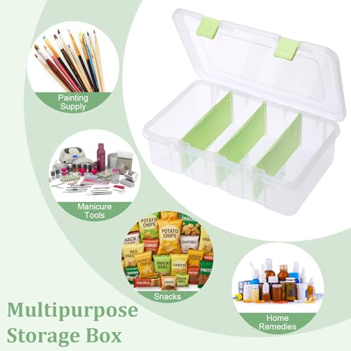 BTSKY Clear Plastic Dividing Storage Box with 4 Compartments Adjustable Storage Bin with Lid Plastic Craft Storage Container Multipurpose Sewing Box Art Supply Organizer, 13.3x8.1x3.4 Inches, Green - size: 13.3x8.1x3.4 Inches-Green