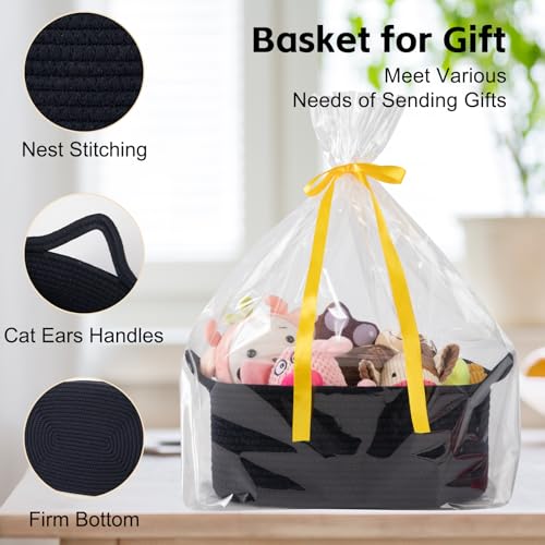 OIAHOMY Woven Basket, Gift Basket Empty with Gift Bags and Ribbons, Rope Baskets for Baby Showers, Storage Baskets with Handles for Nursery, Pet Toy Organizer - Navy Blue - color: Navy Blue, size: Medium: 13.5L*10W*6H