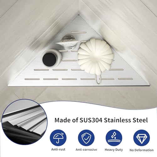 Corner Shower Shelf, 12" Brushed 304 Stainless Steel Slot Design Recessed Corner Shelves 2 Pack Bathroom Grout in Shelf for Tiled Wall, Large Size - color: Brushed, size: 12"-2 Pack