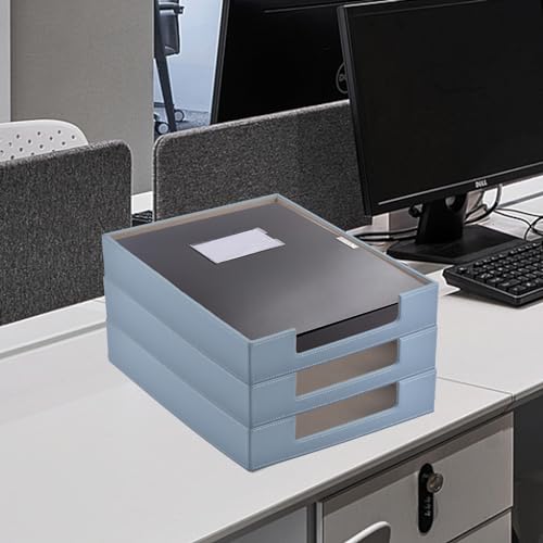 Leather Letter Tray, Office Supplies Desk Organizer for Mail Paper Files Magazines Jewelry Cosmetics,Luxury Letter Holder&Multipurpos Stackable Storage Box Office Desktop,Grey - color: Gray