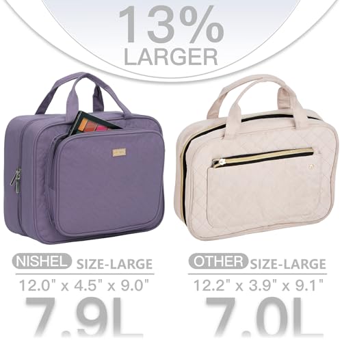 NISHEL Travel Toiletry Bag for Women, Makeup Essentials Organizer, Hanging Case for Accessories, Cosmetics, Large Size, Purple - color: Purple, size: Large