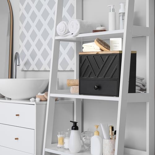 Tampon Holder for Bathroom Decor, Feminine Product Organizer with Lid and Drawer, Shark Week Tampon Storage, Wood Pad and Tampons Organizer for Toilet Storage, Bathroom Accessories Box for Girl Stuff - color: Black