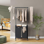Garvee 2-Section Laundry Sorter with Shelf and Hanging Rack, Rolling Laundry Basket with Shelf and Wheels, Heavy Duty Laundry Hamper Rack for Laundry Room, Bedroom, Bathroom, Black