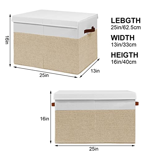 Gowee Large Toy Storage Box with Lid, Sturdy Toys Storage Chest Bin Organizer Basket with Dividers for Kids, Boys, Girls, Nursery, Closet, Bedroom, Playroom 25"x13" x16" (Beige and White) - color: Beige and White, size: 25"x13" x16"