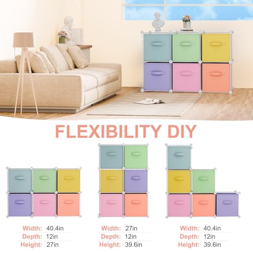 Leinuosen 6 Cube Storage Organizer with 6 Foldable Fabric Storage Bins, Metal Wire Grid Shelves, Stackable Modular Closet Organizer for Bedroom Living Room Office Toys Books(White,Fresh Color) - color: White,Fresh Color