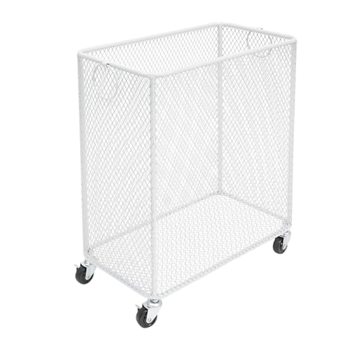 Metal Laundry Storage Cart - Slim, Mesh Wire Rolling Laundry Hamper with Wheels & Ring Handles, Clothes or Linen Storage Organizer Hamper Bin Laundry Basket, 9"L x 17"W x 18"H, White - color: White, size: Slim Rectangular - 9"W