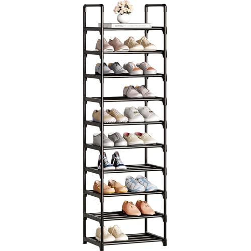 10 Tier Tall Shoe Rack Organizer 20-25 Pairs Shoe Tower Shelf,Metal Shoe Storage,Lager Shoe Storage for Closet Entryway(Black) - size: 10-Tier-Black