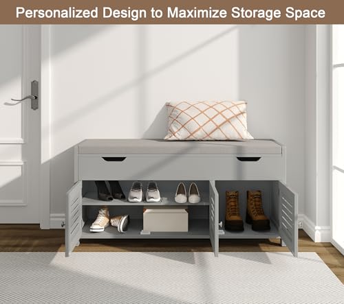 ChooChoo 41.3" Shoe Storage Bench with Lift Top Storage, Entryway Bench with Cushioned Seat, Adjustable Shelf, Shoe Cabinet with Hidden Space, for Entryway, Bedroom, Living Room, Grey - color: Grey, size: 13.78"D x 41.34"W x 19.69"H