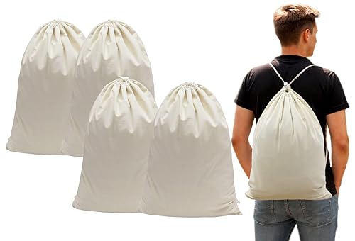 COTTON CRAFT Large Laundry Bag Backpack - 4 Pack Heavy Duty Durable Canvas Drawstring Closure Laundry Bag - Washable Utility Sack, College Dorm Hamper, Travel Laundry Organizer -18x24 inches - Natural - size: Backpack / 4 Pack