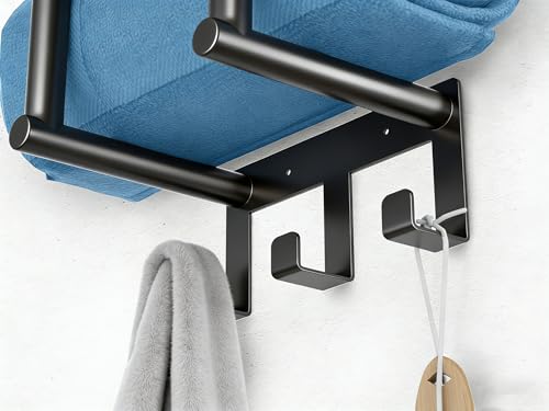 Towel Racks for Bathroom, Bathroom Towel Rack Wall Mounted with Metal Shelf and 3 Hooks for Small Bathroom, Black - color: Black, size: Round Tube