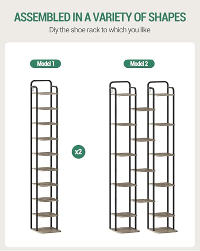 Hzuaneri 10 Tiers Vertical Shoe Rack, Narrow Shoe Tower, Tall Shoes Shelf with 2 Hooks, Adjustable Shelves, Corner Shoes Shelves for Small Spaces, Entryway, Living Room, Greige SR11205B - color: Greige and Black, size: 10 Tier(11.8"D x 10.4"W x 67.3"H)