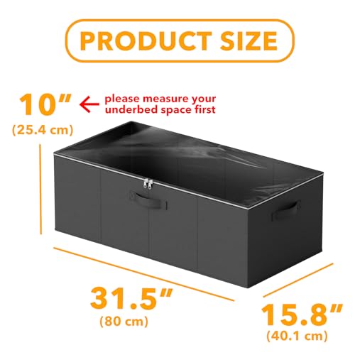 SpaceAid 2 Pack 10" High Under Bed Storage Containers, Large Underbed Storage Organizer Bins with Lids for Bedroom, Dorm, Clothes, Closet Organization, Bed Sheets and Blankets (Black) - color: Black