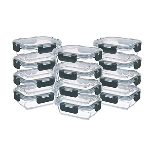 GULFLIN 24-Piece Small Glass Food Storage Containers with Lids Airtight, 1.5 Cup Meal Prep Containers Set, Microwave&Dishwasher Safe, Leak-Proof, BPA-Free, Grey - color: 12oz,Same Size - 12 Pack,Grey Set