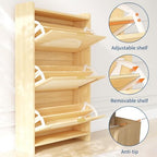 Patikuin Narrow Rattan Shoe Cabinet, 3 Semi-Circular Flip Doors Freestanding Shoe Storage Organizer, MDF Wooden Hidden Slim Shoe Rack for Entryway, Hallway, Foyer, Living Room - size: 3 Flip Drawers
