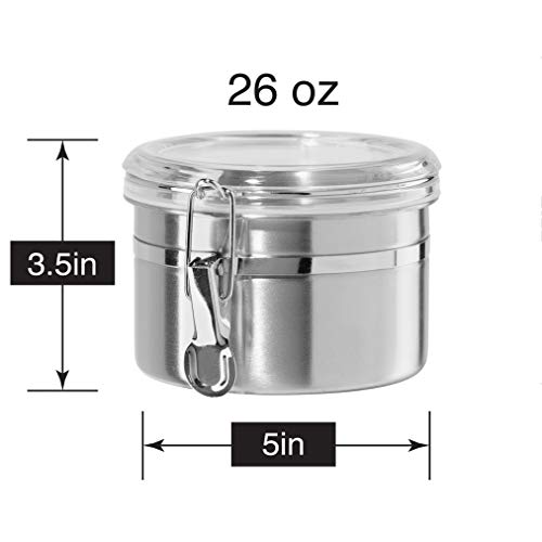 Oggi Stainless Steel Kitchen Canister 26 fl oz - Airtight Clamp Lid, Clear See-Thru Top - Ideal for Kitchen Storage, Food Storage, Pantry Storage. Size 5" x 3.5". - color: Stainless Steel, size: 26 Fluid Ounces, style: Airtight Canister