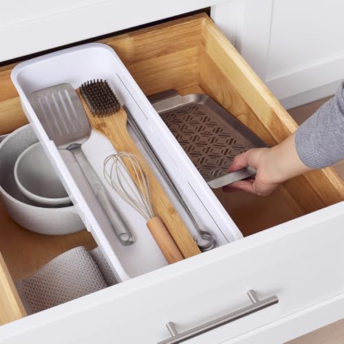 YouCopia DrawerFit® Sliding Drawer Bin, Expandable and Adjustable Kitchen Storage Organizer, Speckled White - style: Bin