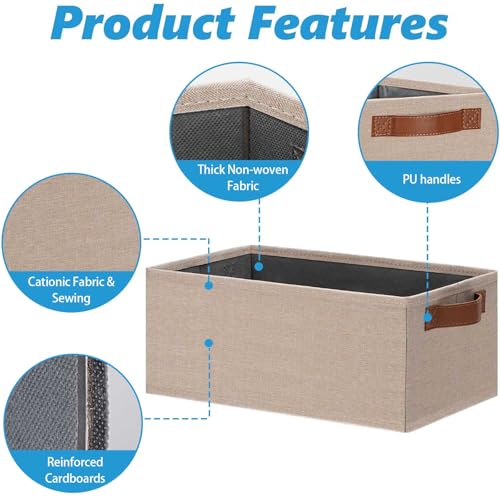 GhvyenntteS Small Fabric Storage Bins 6 Pack, 11.8" x 7.87" x 5.11" Storage Basket with Leather Handles, Closet Storage Bins for Shelves, Storage Baskets for Shelves, DVD Storage (Beige Yellow) - color: Beige Yellow, size: Small-11.8"x 7.87"x 5.11"-6pcs