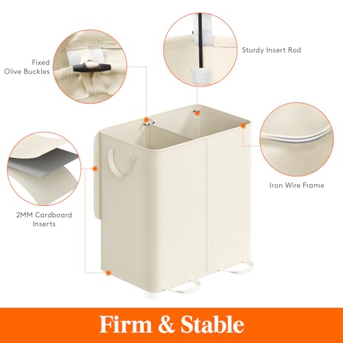 Lifewit Double Laundry Hamper with Lid and Removable Laundry Bags, Large Collapsible 2 Dividers Dirty Clothes Basket with Handles for Bedroom Laundry Room Closet Bathroom College, 136L Ivory White - color: Ivory White, size: 136L