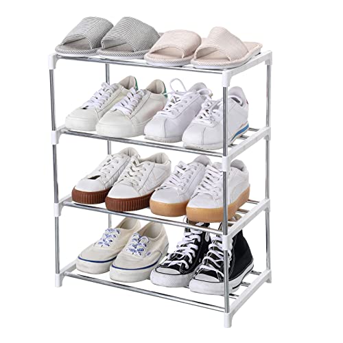 Jucaifu Stackable Small Shoe Rack, Entryway, Hallway and Closet Space Saving Storage and Organization (4-Tier, White) - color: White, size: 4-Tier