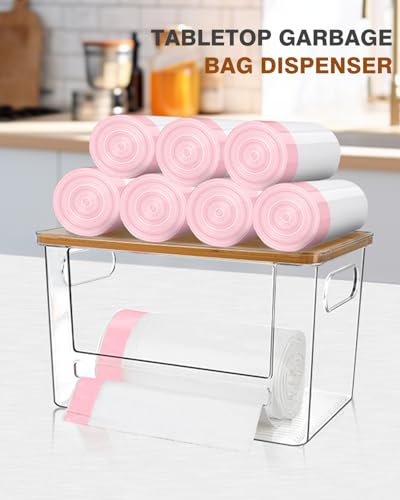 Trash Bag Dispenser 2 Pack, Stackable Acrylic Garbage Bags Dispenser with Bamboo Lid, Extra Large Clear Under Sink Organizer for 13/30/33 Gallon Bags, Kitchen, Cabinet, Laundry Room Storage - size: XL- 2 PACK