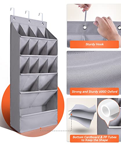 FENTEC 1 Pack Over-the-Door-Shoe-Organizers,Hanging Organizers with Large Pocket Shoe Holder Hanging Shoe Rack for Closet Shoe Organizer for Wall, Over Door Organizer with 15 Pockets Gray - color: GREY-(18+ Pairs), size: 1 Pack