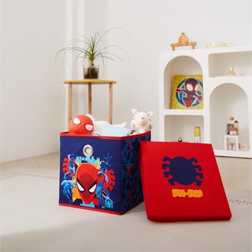 Idea Nuova Marvel Spiderman Collapsible Fabric Storage Cube,10” Organizer Bin with Lid for Bedroom, Playroom, and Closet - color: Spiderman