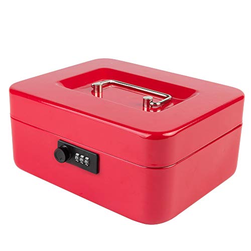 KYODOLED Medium Cash Box with Combination Lock Safe Metal Money Box with Money Tray for Security Lock Box 7.87"x 6.30"x 3.54" Red Medium - color: Red, size: Medium