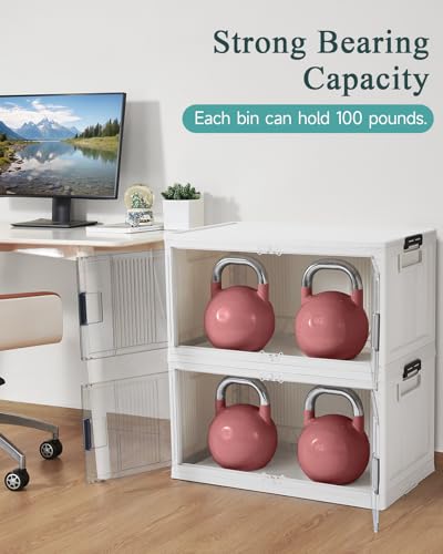 OlarHike 97QT Stackable Storage Bins with Lids - Folding Storage Box with Doors and Wheels, Collapsible Plastic Storage Drawers for Closets and Organization, Garage, 3 Pack Cubes, Gifts for Family - size: 97QT-White, style: 3Pack