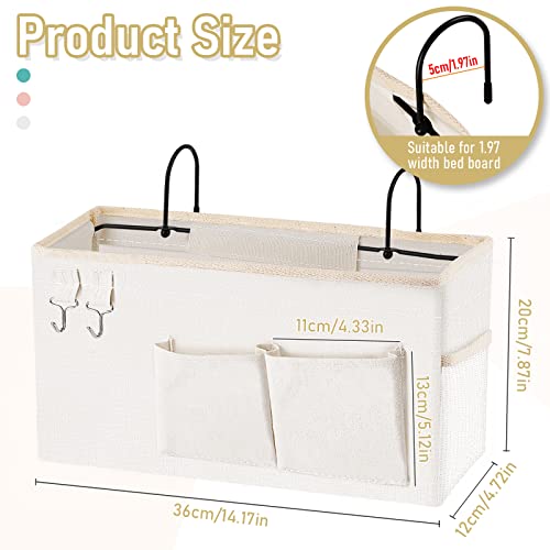 Bedside Caddy Bedside Organizer Hanging Storage Bag for Bunk College Dorm Bed and Hospital Beds with Magazine Water Bottle Phone Holder (White) - color: White