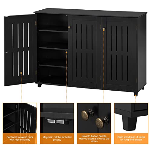 Yaheetech Shoe Cabinet with 3 Doors, Adjustable Shoe Organizer 4 Tier Shoe Rack Shelves, Freestanding Shoe Storage Cabinet for Entryway, Bathroom, Living Room, Black