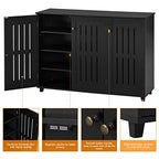 Yaheetech Shoe Cabinet with 3 Doors, Adjustable Shoe Organizer 4 Tier Shoe Rack Shelves, Freestanding Shoe Storage Cabinet for Entryway, Bathroom, Living Room, Black