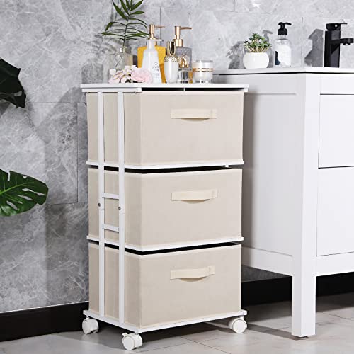 MAX Houser Dresser Tower with 3 Drawers for Bedroom, Fabric Storage Organizer Unit, Chest of Drawers with with WoodTop, Small Vertical Storage for Guest Room, Closet, Entryway, Nursery(Beige) - color: Beige