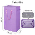 Odonata 75L Slim Laundry Hamper with Lid,Large Foldable Laundry Basket with Removable Bag and Handles Tall Collapsible Dirty Clothes Basket Great for Bedroom, Bathroom, Dorm, College,RV.(Purple, 75L) - color: Purple