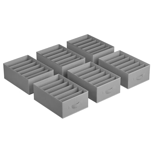 SONGMICS Set of 6 Large Size Wardrobe Clothes Organizers, 6-Compartment Foldable Drawer Organizers with Handles, 16.5 x 11.8 x 6.7 Inches, for Pants, Sweaters, Jeans, Dove Gray URUS009G03 - color: Dove Gray, size: 6 Pack
