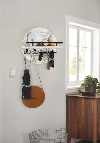 Gurfuy Key Holder for Wall with Shelf - Wood Mail Organizer and Rack with Shelf Hooks Wall Mounted for Entryway Decor Magazines Letter Storage Farmhouse Living Room Bedroom Doorway (White) - color: White