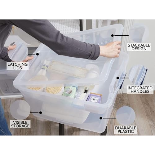 Rubbermaid Cleverstore 74 Qt Clear Storage Bins with Lids and Nesting Tray, 4-Pack, Stackable, BPA-Free, Made in USA - size: 74 Qt - 4 Pack w/ Trays