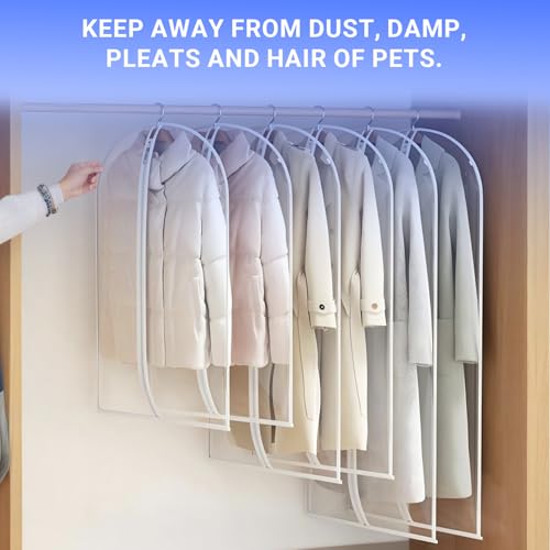 All Clear Garment Bags for Hanging Clothes, 40" (Set of 6) Suit Bags for Closet Storage, Plastic Dustproof Suit Cover Bags, Clothes Protectors Bag with zipper for Coats, Jackets, Shirts - color: White-All Clear, size: 24''X40''-6P