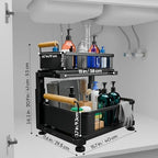 Premium Heavy Duty Carbon Steel Under Sink Organizer, Large 2 Tier Pull Out Cabinet Organizer, 7 Adjustable Heights with Smooth Ball Bearing Sliding Baskets for Bathroom & Kitchen