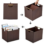 HOONEX Large Collapsible Storage Bins, Linen Fabric, 2 Pack, Storage Baskets with Wooden Carry Handles and Sturdy Heavy Cardboard, for Home, Office, Car, Nursery, Brown - color: Brown