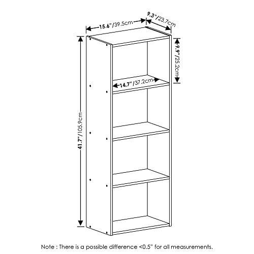 Furinno Luder Bookcase / Book / Storage, 4-Tier, French Oak - color: French Oak, size: 4-Tier, 9.3 x 15.6 x 41.7