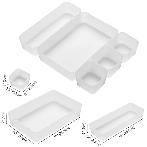 Poeland 5 Pcs Drawer Organizer Tray Storage Box for Bedroom Nightstand Drawer Dresser Bathroom Kitchen Drawer, Frosted - size: 5pcs