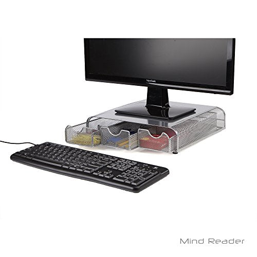 Mind Reader Perch Monitor Stand Desk Organizer, Silver Metal Mesh (Pack of 2) - size: 13.25"L x 12.5"W x 3"H (Pack of 2)