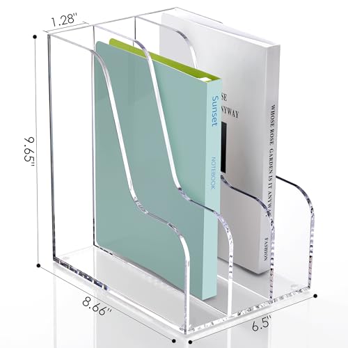 SANRUI Clear Vertical Magazine File Holder, Acrylic Desk Organizer and Storage Bins Holding for Magazines Binders, Notebooks, Envelopes A4 Folder Binder Holders Sorter, 3 Compartments - style: A4 3-Sections File Holder