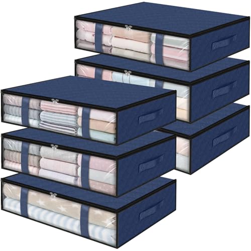 StorageRight Under Bed Storage Bags 6 Pack, 40L Large Clothes & Comforter Storage Containers with Clear Window, Breathable Fabric Organizer for Blankets, Bedding, Seasonal Clothing, Blue - color: Blue, size: 6 Pack