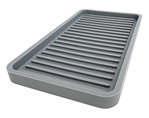 Happitasa Silicone Kitchen Sink Organizer Tray, Sponge Holder and Countertop Protector | Bathroom and Kitchen Soap Dish and Dispenser Tray (Grey, 10"x5.25") - color: Gray, size: 10" x 5.3" x 0.6"