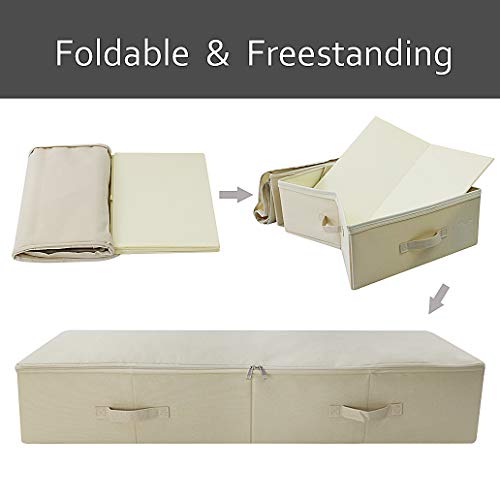 iwill CREATE PRO 39.4" Ultra-Length Foldable & Washable Underbed Storage Organizer Containers for Clothing, Shoes, Bedding - Ideal for Bedroom, College Dorm (Black Gray), Beige - color: Beige