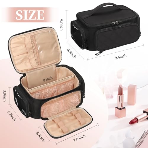 OCHEAL Makeup Bag,Travel Makeup Organizer Bag for Women with Zipper Pouch and Side Pocket, Multifunctional Compartments and Dividers,Toiletry Make up Case for Toiletries, Brushes & Beauty Tools-Black - color: 001_Black with multi-pocket, size: Medium