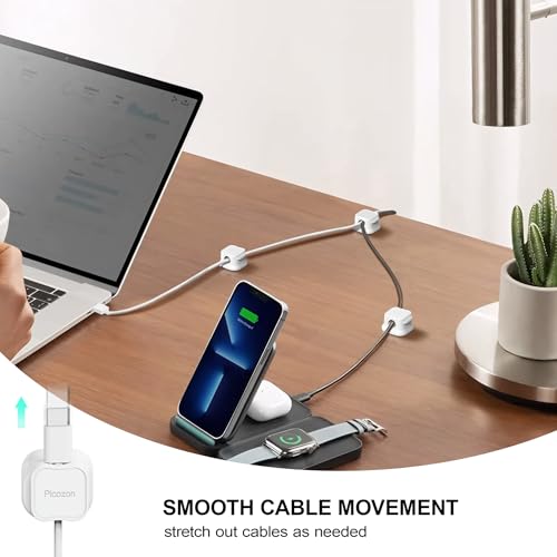 24 Pack Magnetic Cable Clip Organizer Cord Holder, Picozon Adhesive Cable Management, Wire Phone USB Charger Cable Holder, Keeper Organizer for Office Home Desktop Table - White - size: Pack of 24